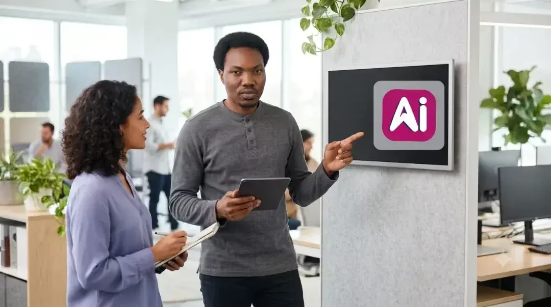Confident male technology mentor and entrepreneur standing in modern tech workspace holdin Confident male technology mentor and entrepreneur standing in modern tech workspace holdin