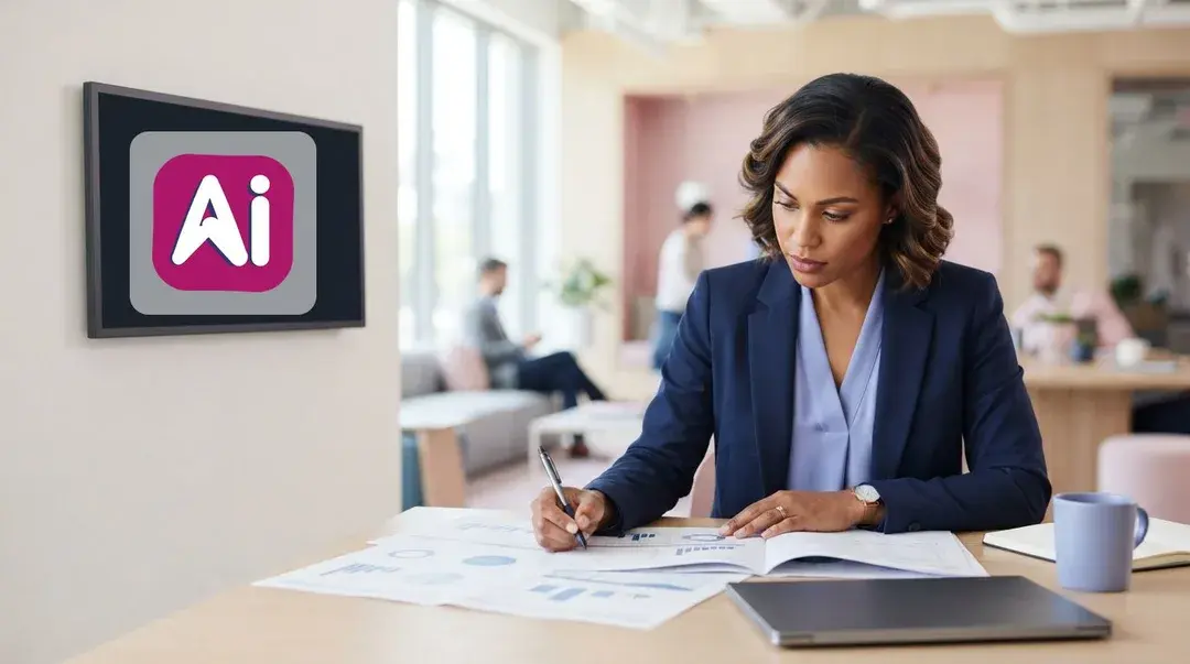 Modern professional looking focused and deliberate while working on business strategy with Modern professional looking focused and deliberate while working on business strategy with
